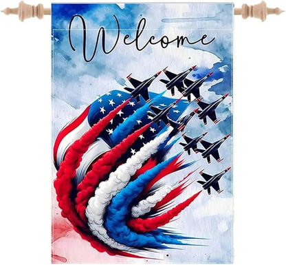 Patriotic Garden Flag 12x18 Inch Double Sided Outside, USA 4th of July Memorial Day Independence Day Watercolor Yard Outdoor Decoration(Fighter jet)