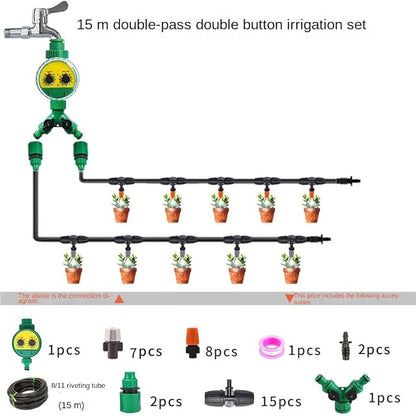 (10-20Meters Watering Timer Set) Drip Irrigation Set DIY Garden Automatic Watering Watering Device Garden Greening Automatic Irrigation System (15M+Digital Timer)