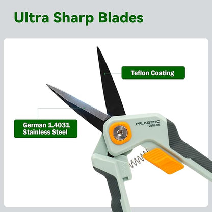 PrunePro Garden Scissors Pruning Shears Sharp Stainless Steel Non-Stick Teflon Coating Blade for Precise Cuts Garden Snip Bonsai Clippers for Plants Rose Flower