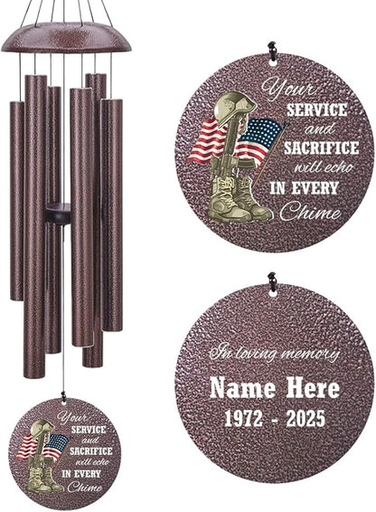 36inch Personalized Wind Chimes, Memorial Wind Chimes for US Veteran, Wind Chime for Loss of Loved Dad/Mom, Sympathy Memorial Gifts, Thank You Veteran Solider, Outdoor Decor