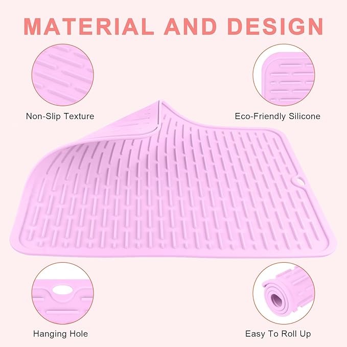 AMIJEAL Oversize Silicone Heat Resistant Mat for Hair Tools, Curling Iron Mat, Hot Tools Holder, Portable Flat Iron Hair Straightener Pad Cover for Travel Vanity Salon(14.2" x 11.0")