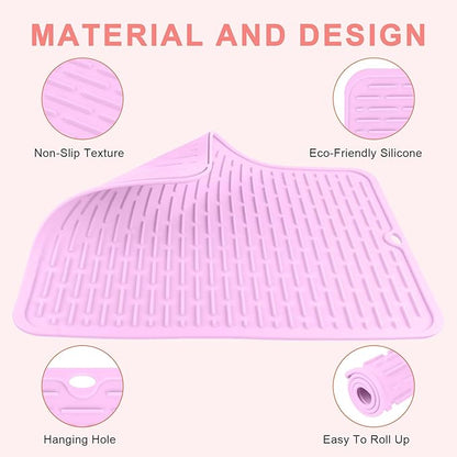 AMIJEAL Oversize Silicone Heat Resistant Mat for Hair Tools, Curling Iron Mat, Hot Tools Holder, Portable Flat Iron Hair Straightener Pad Cover for Travel Vanity Salon(14.2" x 11.0")