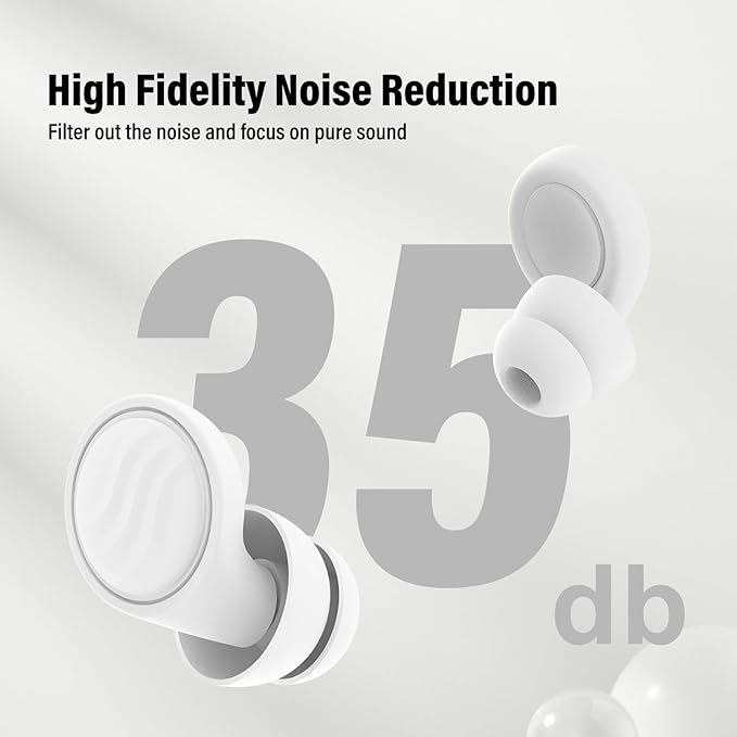 Ear Plugs for Sleeping Noise Cancelling - 35dB Reusable Ear Plugs with 7 Eartips and Carry Case - Flexible Hearing Protection - Replaceable Single/Double Eartips for Sleep, Focus, Travel, Work, White