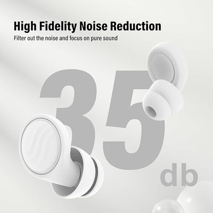 Ear Plugs for Sleeping Noise Cancelling - 35dB Reusable Ear Plugs with 7 Eartips and Carry Case - Flexible Hearing Protection - Replaceable Single/Double Eartips for Sleep, Focus, Travel, Work, White