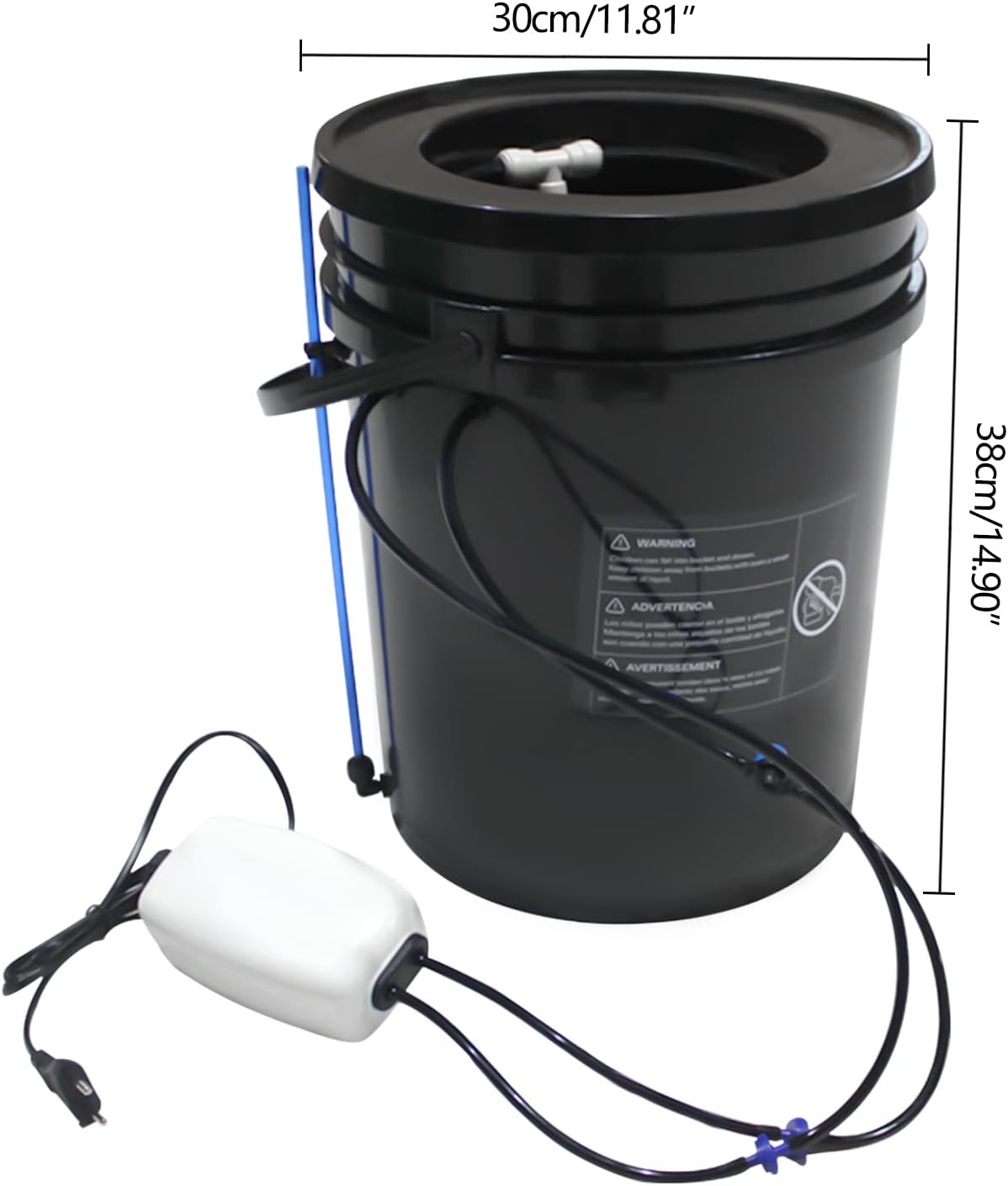 DWC Hydroponics Growing Bucket, Self-Watering Plant Grower, Indoor Garden with Air Pump, Includes Clay Pebbles and 5 Gallon Bucket for Vegetables, Flowers