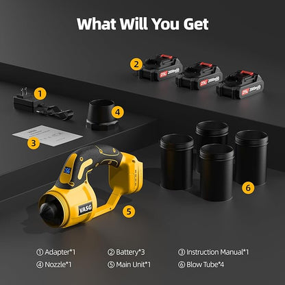 VASG Leaf Blower Cordless – Lightweight Handheld Electric Leaf Blower with Variable Speed, 21V 3×2.0Ah Batteries & Fast Charger for Effortless Lawn, Yard, Garden, Patio, Driveway & Leaf Cleanup