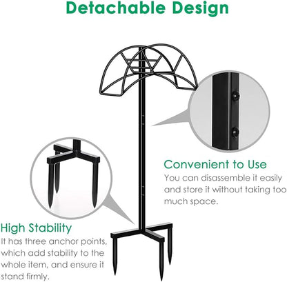 TomCare Garden Hose Holder Detachable Metal Water Hose Holder Holds 150 FT Hoses Free Standing Hose Hanger Stand Heavy Duty Garden Storage Rack for Outside Yard Lawn, Black