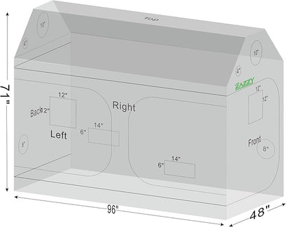 zazzy 4x8 Grow Tent, 96"x48"x72" Roof Cube Indoor Plant Grow Tents with Observation Windows, Lightproof Roof Cube Mylar Hydroponic Growing Tent with Floor Tray Plant Growth