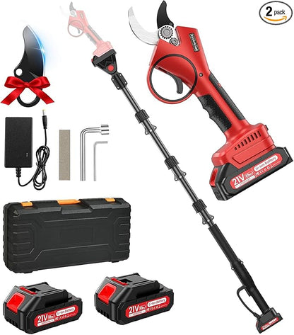 Electric Pruning Shears with Pole, 2-in-1 Cordless Pruning Shears 1.6" with SK7 Blade,8FT Reach,800W Brushless Motor,2 x 21V 2000 mAh Batteries,6–10Hs,Tree Branch Cutter for Gardening Pruning