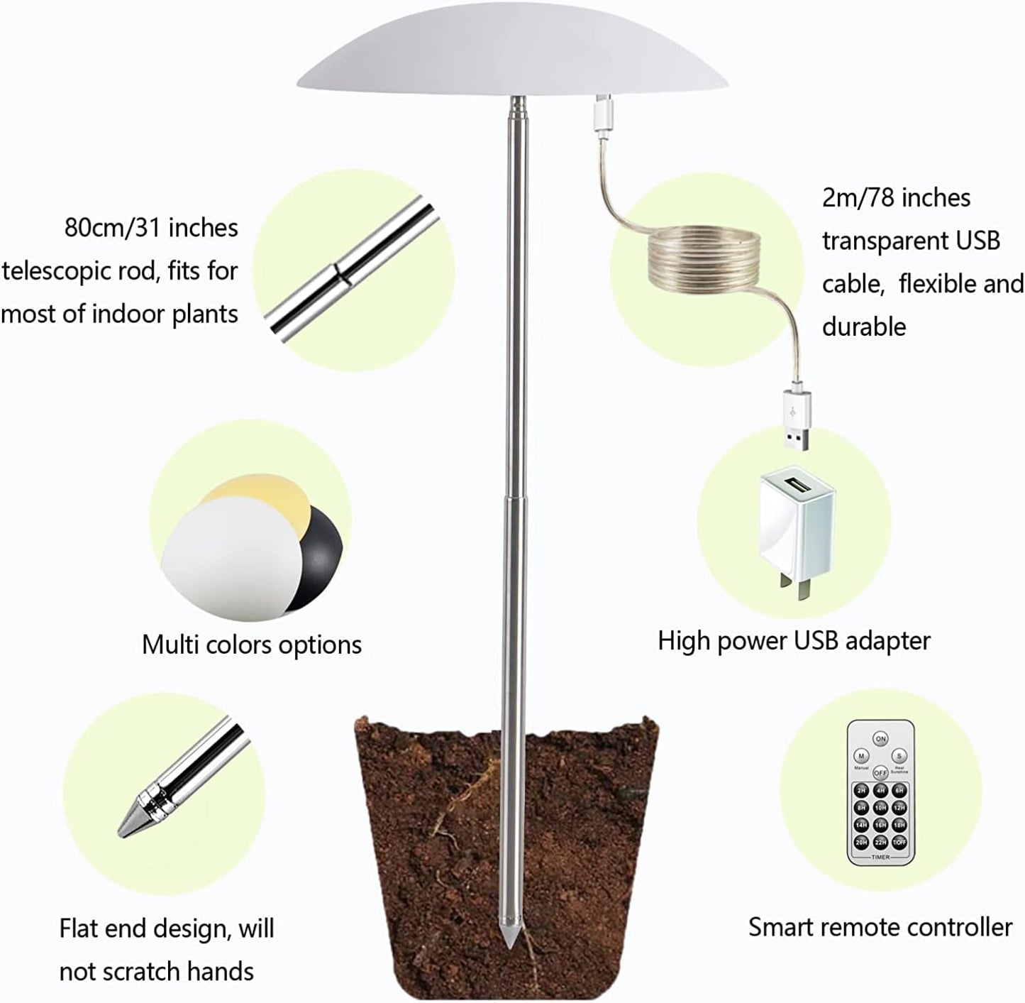 LED Grow Lights for Indoor Plants, Smart USB Small Full Spectrum Plant Lights with Remote, Height Adjustable, Auto On/Off Timer, Ideal for Home Decoration, Black
