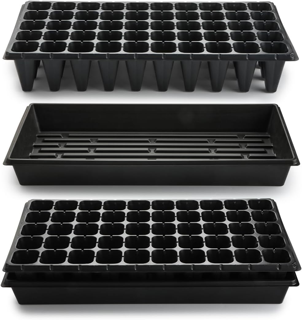 10 Pack 1020 Trays with 10 Pack 3.54" Deep 50 Cell Seed Starter Trays - Seed Starting Kit for Gardening, Durable Plastic Nursery Trays for Seed Germination & Plant Propagation (10 Set)