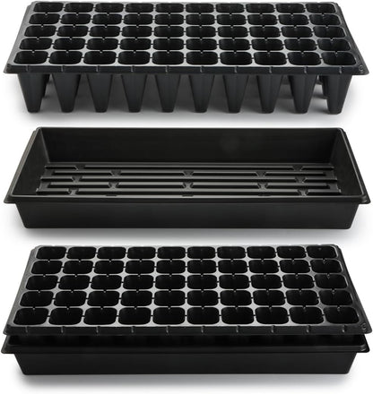 10 Pack 1020 Trays with 10 Pack 3.54" Deep 50 Cell Seed Starter Trays - Seed Starting Kit for Gardening, Durable Plastic Nursery Trays for Seed Germination & Plant Propagation (10 Set)