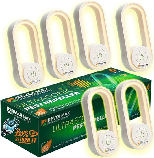 A28, Ultrasonic Pest Control Repeller - Electronic & Ultrasound, Indoor Plug-in Repellent - Get rid of - Rodents, Mice, Squirrels, Bats, Insects, Bed Bugs, Ants, Fleas, Spiders, Roaches (6Pack, White)