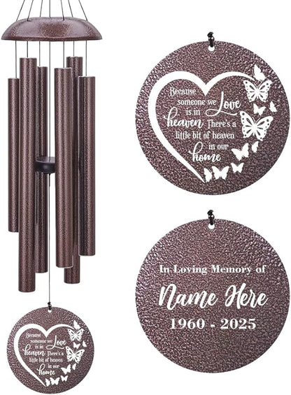 45inch Personalized Wind Chimes, Metal Memorial Wind Chimes, Heart Butterfly Wind Chime for Loss of Loved Dad/Mom, Sympathy Memorial Gifts Wind Chime Deep Tone Outdoor Decorations