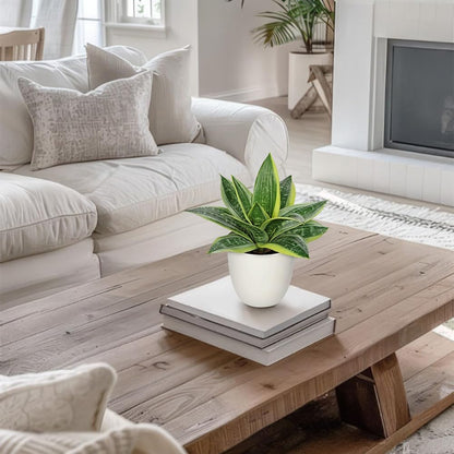 Hollyone Artificial Snake Plants 9" Faux Agave Succulent Plant Potted in White Pot Fake Sansevieria Aloe Tropical Plant for Desk Modern Office Home Bathroom Indoor Outdoor Decor