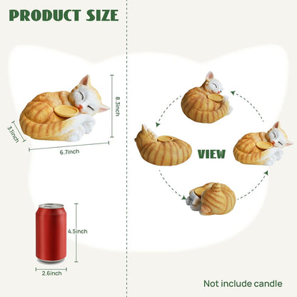 Sleeping Cat Candle Holder Statue Realistic Resin Cat Figurine with Candle Tray Outdoor Garden Decor for Patio Yard or Indoor Use for Cat Lovers Women and Memorials Orange