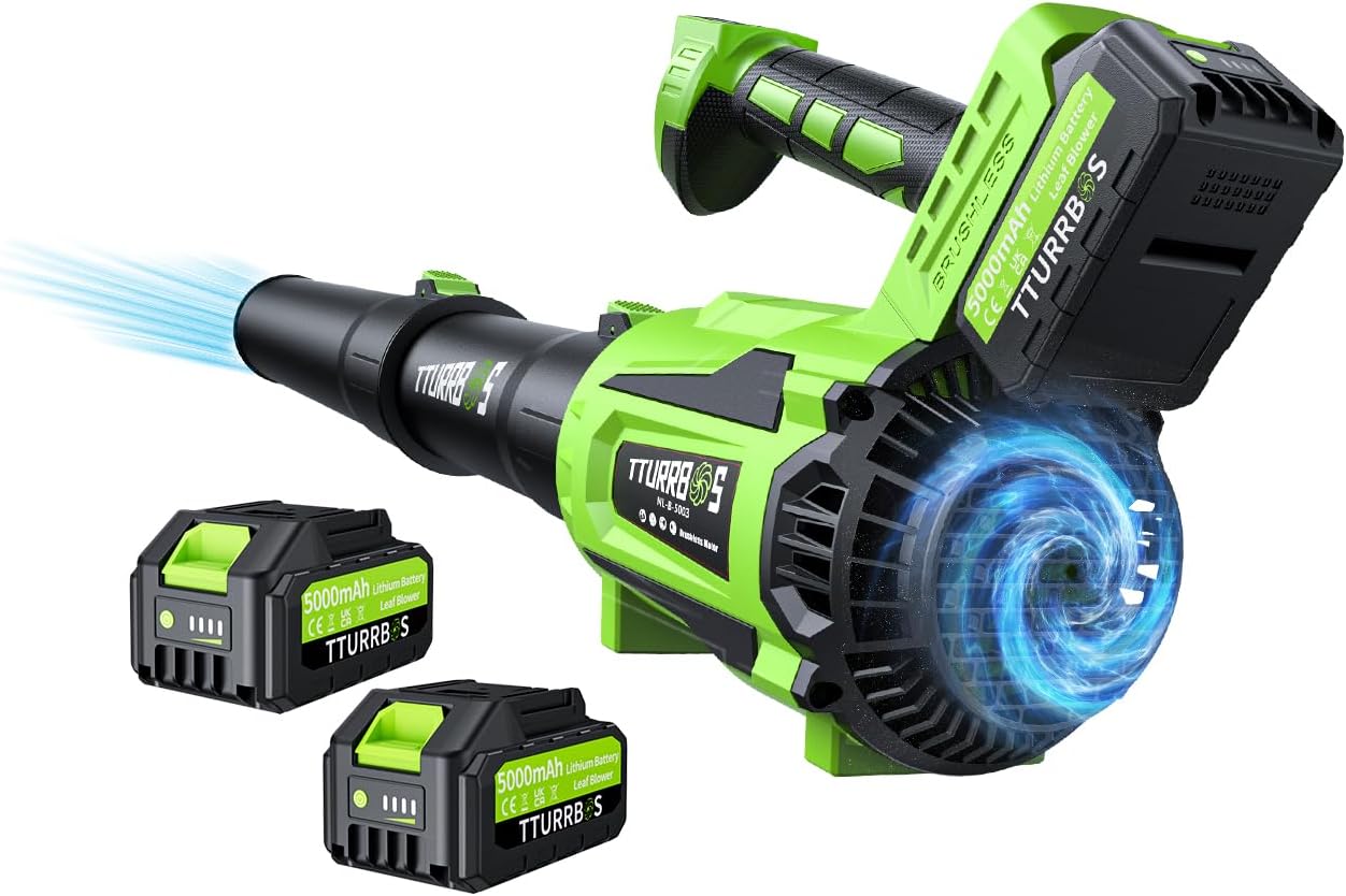 Leaf Blower Cordless - 650CFM Brushless Motor Leaf Blower with 6-Speed Control & Ergonomic Handle - Includes 2 x 5.0Ah Batteries & Fast Charger - Blowers for Lawn Care, Yard, Patio, Leaves, Snow, Dust