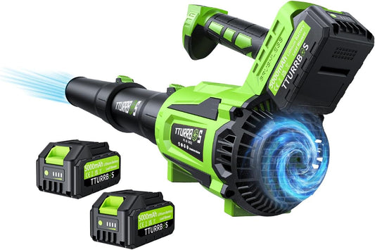 Leaf Blower Cordless - 650CFM Brushless Motor Leaf Blower with 6-Speed Control & Ergonomic Handle - Includes 2 x 5.0Ah Batteries & Fast Charger - Blowers for Lawn Care, Yard, Patio, Leaves, Snow, Dust