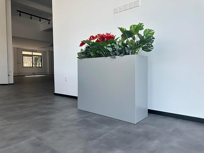 38" L x 13" W x 30" H Metal Tall Rectangular Planter - Large Planter Box for Outdoor Patio/Porch Modern Design for Plants, Flowers, Garden,Spliced Flower Pot (Silver Gray)
