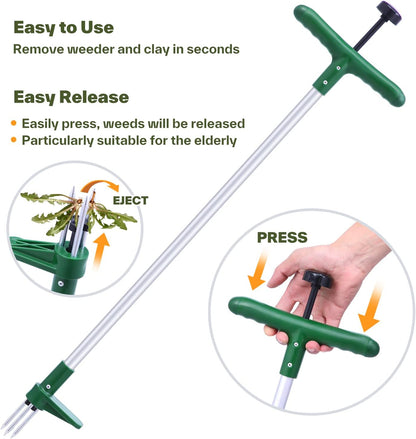 Ohuhu Weed Puller Tool, Detachable Stand-Up Weed Puller Tool with Long Handle, Stainless Steel 3-Claw Weed Remover Tool, Easily Remove Weeds Without Bending, Pulling, Kneeling for Elder