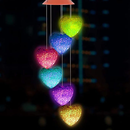 ME9UE Solar Pink Heart Wind Chimes, Outdoor Waterproof Mobile Romantic LED Color-Changing Multi Solar Sensor Powered Wind Chimes Lights for Home, Yard, Night Garden, Party, Festival Decor