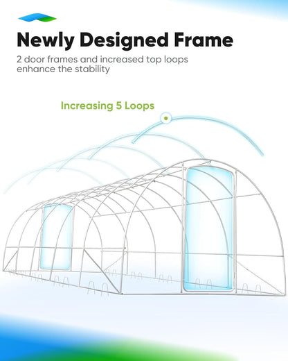 Quictent Premium Greenhouse Swing Door Large Walk-in Green Houses for Outdoors, Upgraded Tunnel Hoop House Frame and Cover for Outside Garden Plant, 2 Swing Door 10 Screen Window, 25x10x6.6 FT, White