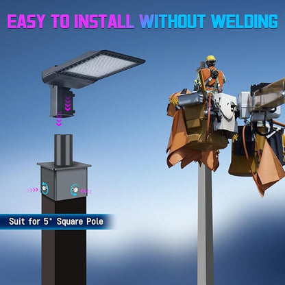 5" Square Mount Bracket for Parking Lot Light, 2-3/8" Heavy Duty Vertical Mounting Bracket Arm Rust-Proof Sturdy Poles Top Mount Tenon Adapter Slip Fitter for Outdoor Street Shoebox Area Light