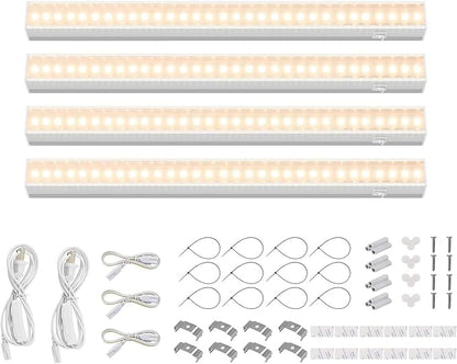 Barrina Grow Lights for Indoor Plants, Full Spectrum Sunlight, 1ft Plant Growing Lamp, LED Grow Light Bulbs, T5 Grow Light Strip, Plug and Play, Yellow, 4-Pack