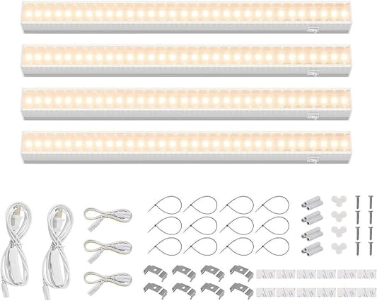 Barrina Grow Lights for Indoor Plants, Full Spectrum Sunlight, 1ft Plant Growing Lamp, LED Grow Light Bulbs, T5 Grow Light Strip, Plug and Play, Yellow, 4-Pack