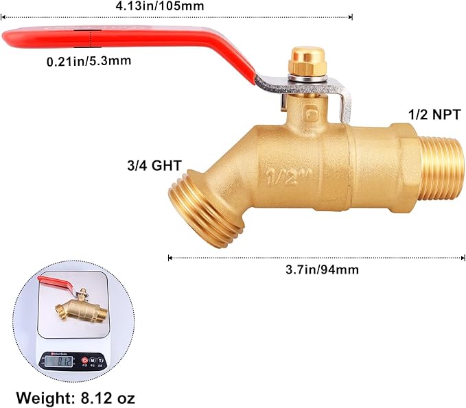 UNWAVER Garden Hose Full Flow Faucets Heavy Brass Bibb 1/2" Male NPT Inlet Connection with 3/4" Male GHT Water Hose Outlet (1/2 Inlet Long Handle 1PCS)