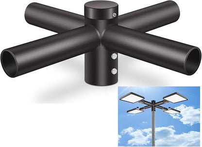 ledmo Mounting Bracket Tenon Adaptor for 4 Lights, Heavy Duty Dark Bronze Round Pole, 2-3/8" Slip Fitter Parking Lot Light Mount Quad 90° Spoke Extension Arm for LED Shoebox Street Area Light