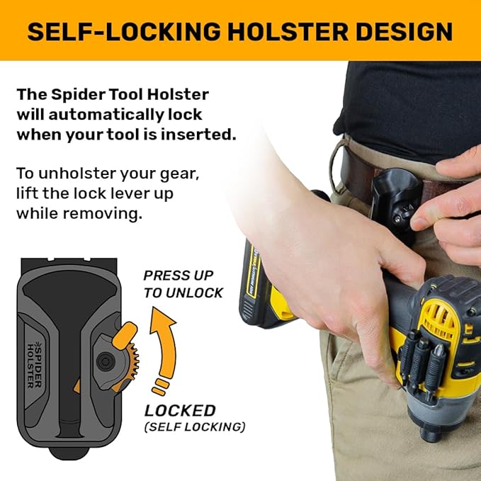 Spider Tool Holster - Improve The Way You Carry Your Power Drill, Driver, Multitool, Pneumatic, Multi-Tool and More on Your Belt - Compatible With All Major Tool Brands