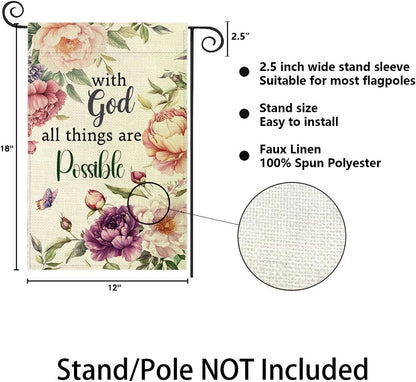 Christian Garden Flag 12x18 Inch Double Sided Outside, "With God all things are Possible" Porch Yard Patio Outdoor Decoration