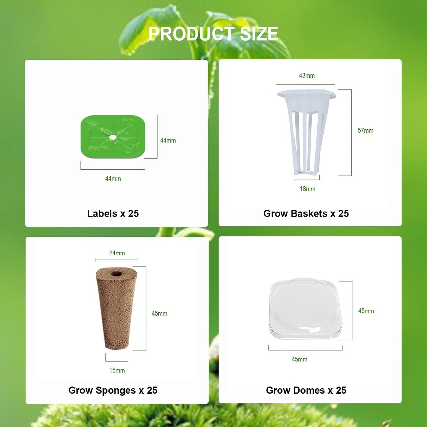 Seed Pods Kit for Hydroponics Growing System, Seed Starter Pods for Indoor Garden,Including 25pcs Replacement Square Grow Sponges, Grow Baskets and A&B Nutrients, Compatible with Idoo, QYO, LYKO