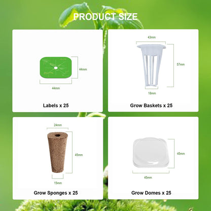 Seed Pods Kit for Hydroponics Growing System, Seed Starter Pods for Indoor Garden,Including 25pcs Replacement Square Grow Sponges, Grow Baskets and A&B Nutrients, Compatible with Idoo, QYO, LYKO