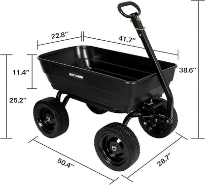 BILT HARD 7 Cu Ft Poly Garden Dump Cart 1200 lbs with No Flat Tires, Quick Release, 2-in-1 Convertible Handle, Dump Wagon Heavy Duty for Yard, Outdoor