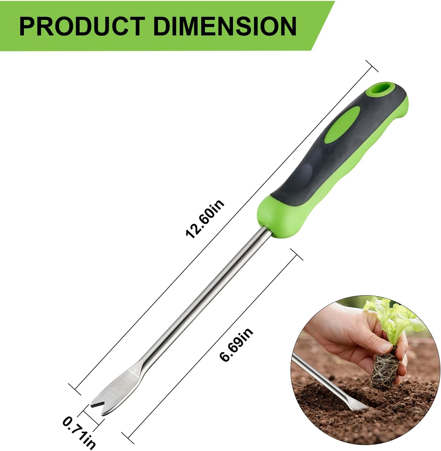 Professional Weed Control Tool -13 Inch V-Shaped Anti-Skid Shovel, Stainless Steel Gardening Manual Tool, Used for Weeding in Courtyards and Gardens, with Gloves Attached