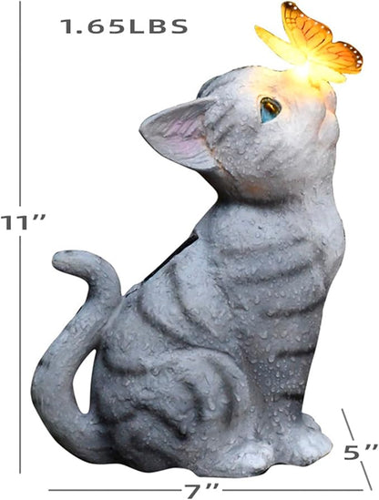 Cat Garden Figurines Outdoor Decor Solar Statue with LED Lights for Patio Lawn Yard Art Decoration Housewarming Garden Gift