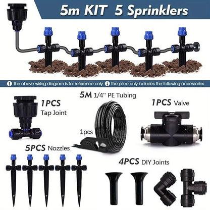 16.4FT Quick-Connect Drip Irrigation Kit with Adjustable Fan-Shaped Drippers for Garden Watering, Saving Water Automatic Irrigation Equipment for Greenhouse Raised Bed and Plants Vegetable Garden