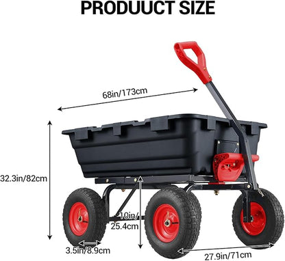 Generic Heavy Duty Garden Dump Cart, 800 Lbs Capacity Poly Utility Cart with 10in Pneumatic Tires & Rotating Handle for Yard, Garden, Lawn