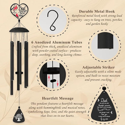 Memorial Gifts for Loss of Dad, 36" Sympathy Wind Chimes for Loss of Father, WindChimes in Memory of a Loved One, Dad, Remembrance/Condolence/Bereavement Gifts in Memory of Father