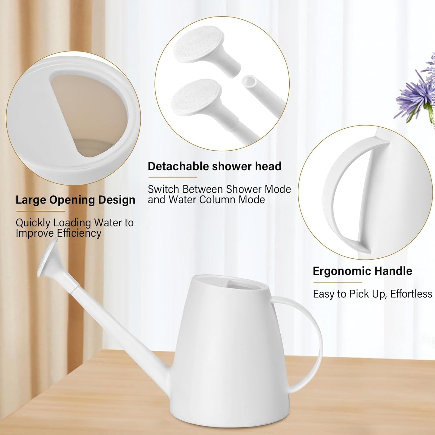 Plastic Watering Can - for Indoor and Outdoor House Plant Garden - with Long Spout - 1/2 Gallon - White