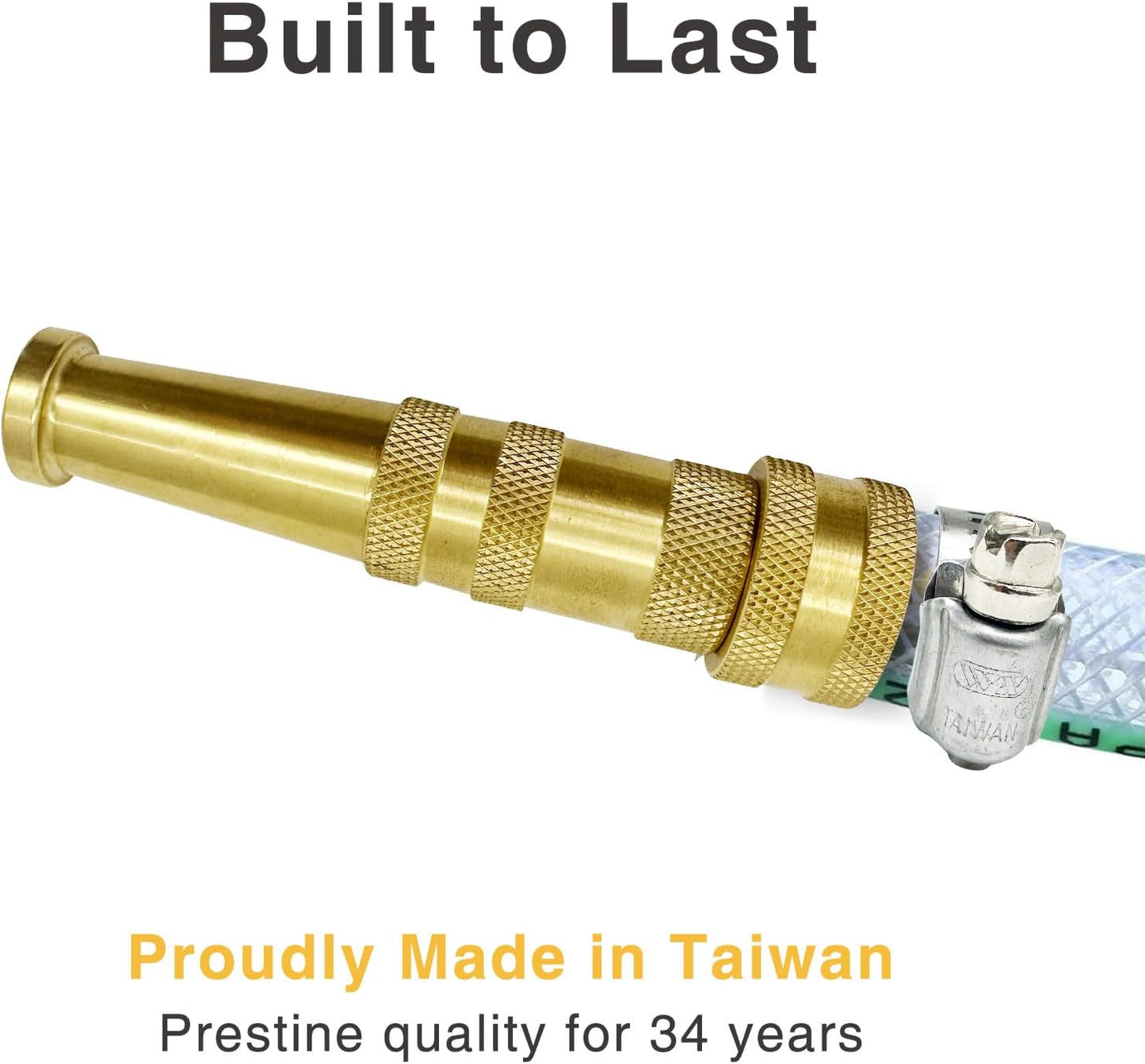 Brass Hose Nozzle Cyprium Water Hose Nozzle High Pressure Adjustable Twist Heavy Duty 5" Brass Nozzle for Garden Hose, Power Washer