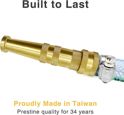 Brass Hose Nozzle Cyprium Water Hose Nozzle High Pressure Adjustable Twist Heavy Duty 5" Brass Nozzle for Garden Hose, Power Washer
