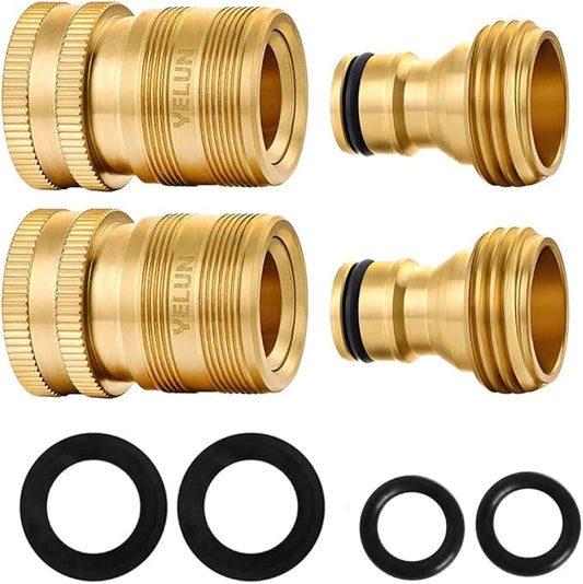 Garden Hose Quick Connect Solid Brass 3/4 inch GHT Internal Thread Quick Connector Fittings No-Leak Water Hose Female Quick Connector and Male product adapters (2 SETS)