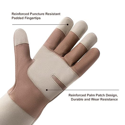 HLDD HANDLANDY Leather Gardening Gloves for Women & Men, Long Sleeve Rose Pruning, Thorn Proof Garden Work Gauntlet, Animal Handling (Large, Light Brown)