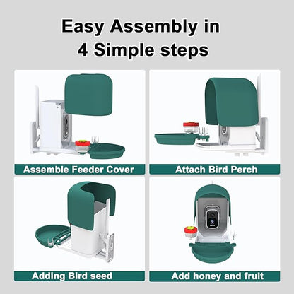 Bird Feeder Camera with 4K HD, App Alerts & Two-Way Audio, Solar Panel, 32GB Card 4-in-1 Perch, 160° View, Auto Detect & AI Identify - Wireless Outdoors Weatherproof Design (Light Green)