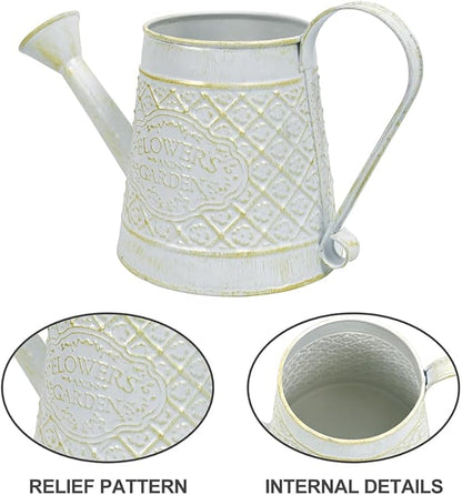 Cute Small Watering Can Indoor Plants Garden Metal Decorative Watering Cans for Outdoor Plants Bonsai Outdoor Garden Flower Decorative (White, 1.5L, 50.7 Oz)