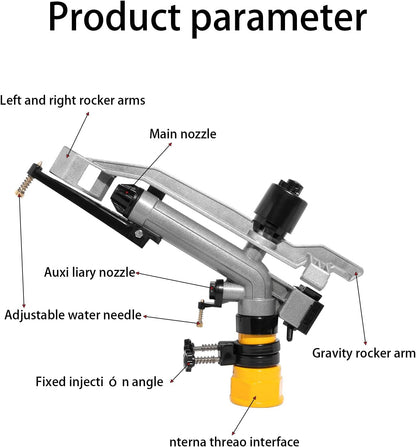 1-1/2"" FNPT Full Circle Rain Gun, Full Circle Impact Sprinkler with 4 Nozzles, Lawn & Garden Sprinklers for Large Range Coverage and Watering Efficiency, Sliver, 3BN-7Y3-POF425