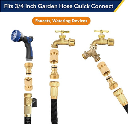 Garden Hose Quick Connector, 3/4 Inch GHT Thread Quick Connect Kit, Solid Brass Water Hose Fittings with Female Adapter and Male Adapter(10pcs)
